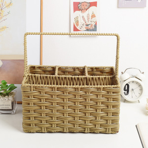 <strong>Wicker</strong> Plastic Woven Plastic Rattan Kitchen <strong>Baskets</strong> <strong>With</strong> <strong>Divider</strong> &amp; Cutlery Holder Wholesale Kitchen New <strong>Basket</strong> <strong>Wicker</strong> Gift Fruit - Product Image 2