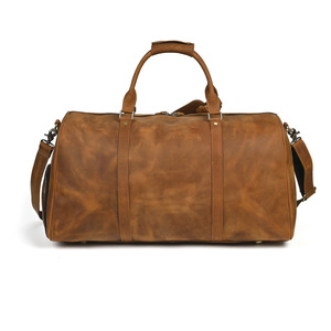Bolso de hombro de cuero Crazy Horse para hombre, bolso de viaje de negocios de gran capacidad, color marrón oscuro, cuero genuino de color sólido - Product Image 4