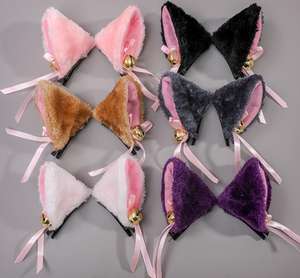 Kat Oor Haar Clip Pluche Bel Bows Haarspelden Anime Lolita Barrette Halloween Cosplay Party Decoraties Wit Zwart Roze - Product Image 4