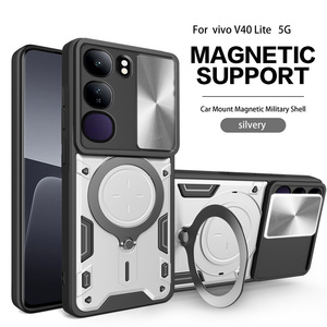 Fabricante de la contraportada del teléfono para Vivo V40 Lite <span class=keywords><strong>5G</strong></span> Slide Lends Magnetic Hard TPU + PC Smoke Case Anillo a prueba de golpes Kickstand - Product Image 1