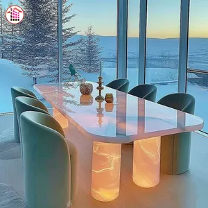 High Quality Luxury Translucent Stone Dining Table Backlit Crystal Dining Table Translucent Onyx Marble Custom Dining Table