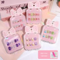 Lot de 10 faux ongles détachables et réutilisables en ABS pour filles, motifs mignons, prêts à poser, pour 9-15 ans