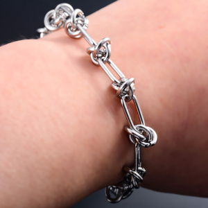 Bracelet jonc chic en acier inoxydable avec chaîne à nœuds pour femme, avec rallonge, couleur or/argent, bijou de cheville en métal - Product Image 4