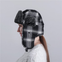 FF4708 Plaid Fuzzy Fluffy Ski Hunting Cap Earflap Trooper Sombrero de invierno Forrado de felpa Ruso Ushanka Faux Fur Trapper Hat