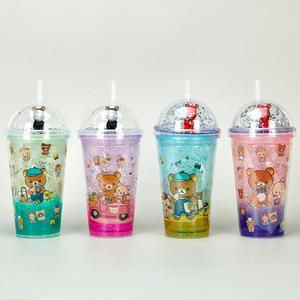 Bouteilles d'eau unisexe avec sac OPP et boîte blanche, tasse en <span class=keywords><strong>PC</strong></span> double paroi en forme d'ours, motif <span class=keywords><strong>micro</strong></span>-paysage, dessin animé mignon, effet glace pilée - Product Image 1