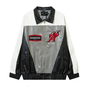 Luxury Custom Motorcycle Leather Jacket Retro Racing Leather Loose Jacket OEM Men Leather Jacket High Quality Letter Embroidery