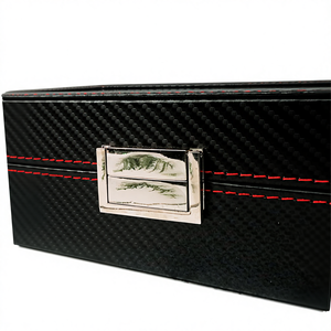 Estuche de Almacenamiento para Relojes de Lujo, de Fibra de Carbono Negra y Cuero PU, con 12 Ranuras, Estuche de Viaje para Relojes con Ventana de Vidrio - Product Image 4