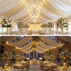 Beige <b>Ceiling</b> Curtain for Wedding Parties 4 Panels Wrinkle-Free 40 FT Long Tent Draping Curtains for Wedding Birthday Theme - Product Image 4