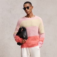 Pull en Mohair Tricoté Respirant à Rayures Amples pour Homme, Col Rond, Manches Longues, Calibre 7GG, 500g, Style Business Décontracté, ODM Automne Hiver