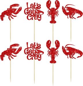 Adornos para cupcakes <span class=keywords><strong>de</strong></span> cangrejo <span class=keywords><strong>de</strong></span> río con purpurina roja, palillos para cupcakes con tema <span class=keywords><strong>de</strong></span> langosta para baby shower, decoración para fiestas <span class=keywords><strong>de</strong></span> cumpleaños - Product Image 3