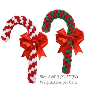 Üretici toptan Merry Christmas çevre dostu halat baston şekli knot oyuncak interaktif pamuk halat köpek oyuncak - Product Image 2