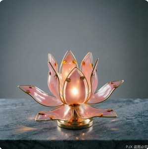 Lotus Flower Table <b>Lamp</b> Pink Glass Shade Metal Base E26 LED Soft <b>Warm</b> Light Modern Decorative Bedroom Lighting - Product Image 4