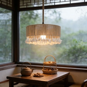 Boho Hand Woven Chandelier Rattan Pendant <strong>Light</strong> Coastal Style Ceiling Lighting <strong>Fixtures</strong> for Living Kitchen Bedroom - Product Image 3