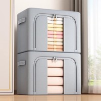 Caja de Almacenamiento Plegable Moderna de Tela con Marco de Acero y Ventana Transparente, Organizador de Ropa Grande y Transpirable para Edredones y Ropa de Cama