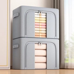 Boîte de <span class=keywords><strong>rangement</strong></span> pliable moderne en tissu avec cadre en acier et fenêtre transparente, grand organisateur de vêtements respirant pour couettes et literie - Product Image 2