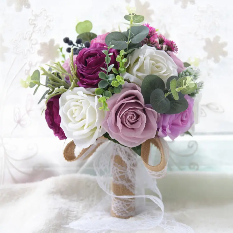 باقة من الزهور الصناعية والورود والفاوانيا الحريرية لحفلات الزفاف والعرائس تصلح كديكور لغرفة المنزل