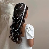Diadème de Mariage Élégant et Tendance avec Longues Perles et Pompons, Peigne à Cheveux de Mariée de Luxe, Accessoire de Coiffure pour Femme
