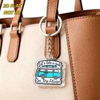 Porte-clés en acrylique Fitivan avec impression UV, design rétro van et planche de surf - Léger et étanche, accessoire de voyage et de fitness