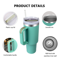 Mug de voyage isotherme en acier inoxydable à double paroi de 40 oz avec logo personnalisé, gravé au laser, anti-fuite, qualité alimentaire, avec poignée et paille