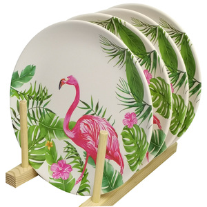 Ensemble de vaisselle en mélamine Flamant rose tropical 8 pouces/10 pouces, assiettes à dîner avec imprimé de feuilles de <span class=keywords><strong>jungle</strong></span> luxuriante - Product Image 1
