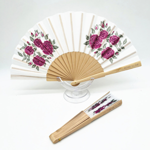 Éventail pliant personnalisé, éventails originaux en bois et en coton, collection de fleurs espagnoles, éventails faits à la main - Product Image 1