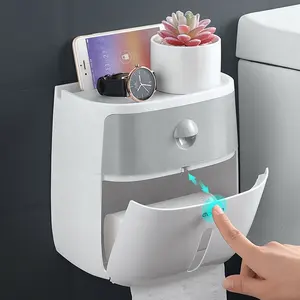 Grosir dapur handuk dispenser cover-Ecoco Dispenser Tisu Plastik Terpasang Dinding, Wadah Tisu Handuk Kertas Gulung Toilet Dapur Kamar Mandi dengan Kotak Tisu dan Penutup