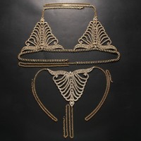 Ensemble de bikini et string de luxe sexy avec strass - Ensemble de chaînes de corps sexy pour boîtes de nuit - Ensembles soutien-gorge et culotte pour femmes
