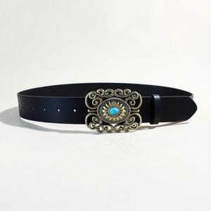 Ceinture rétro noire en cuir PU Western Cowboy Cowgirl <span class=keywords><strong>de</strong></span> Bohème Ceinture à boucle <span class=keywords><strong>de</strong></span> conque bleu turquoise pour <span class=keywords><strong>Mena</strong></span> et femmes - Product Image 4