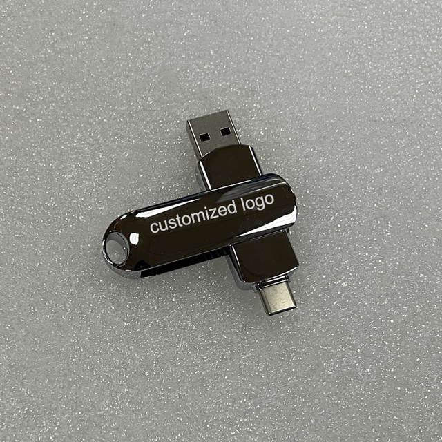 Shinny Metal Swivel Usb c Memory Stick 2.0 Pendrive 16GB 32GB 64GB 128GB 2in1 USB Flash Drive Type C Flashdisk Free Custom logo