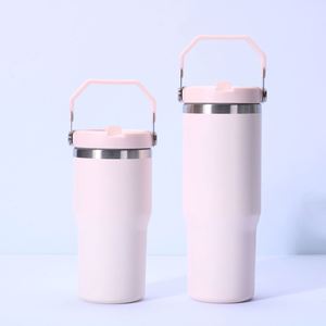 Gobelet de voyage isotherme avec poignée de voiture, 20oz 30oz, tasse à double paroi avec couvercle et paille antidérapante pour la conduite - Product Image 3