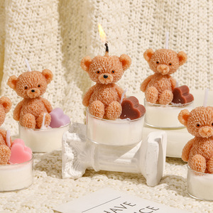 Romantic Teddy Bear Heart Decor Soy Wax Candle Clear Glass Cup Packaged In <b>Gift</b> <b>Box</b> Birthday Souvenir Table Ornament - Product Image 2