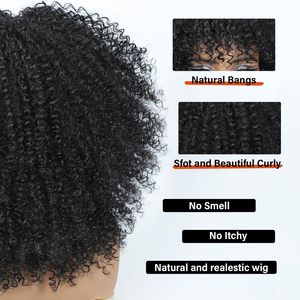 Perruque courte afro bouclée de 12 pouces, résistante à la chaleur, synthétique naturelle, noire, bouclée crépue, avec <span class=keywords><strong>frange</strong></span>, pour femme noire, perruque sans colle - Product Image 4