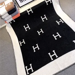 Cashmere Throw Blanket Classic H Letter Pure Woolen Turkish Cashmere Wool Fleece Throw Blanket For Winter