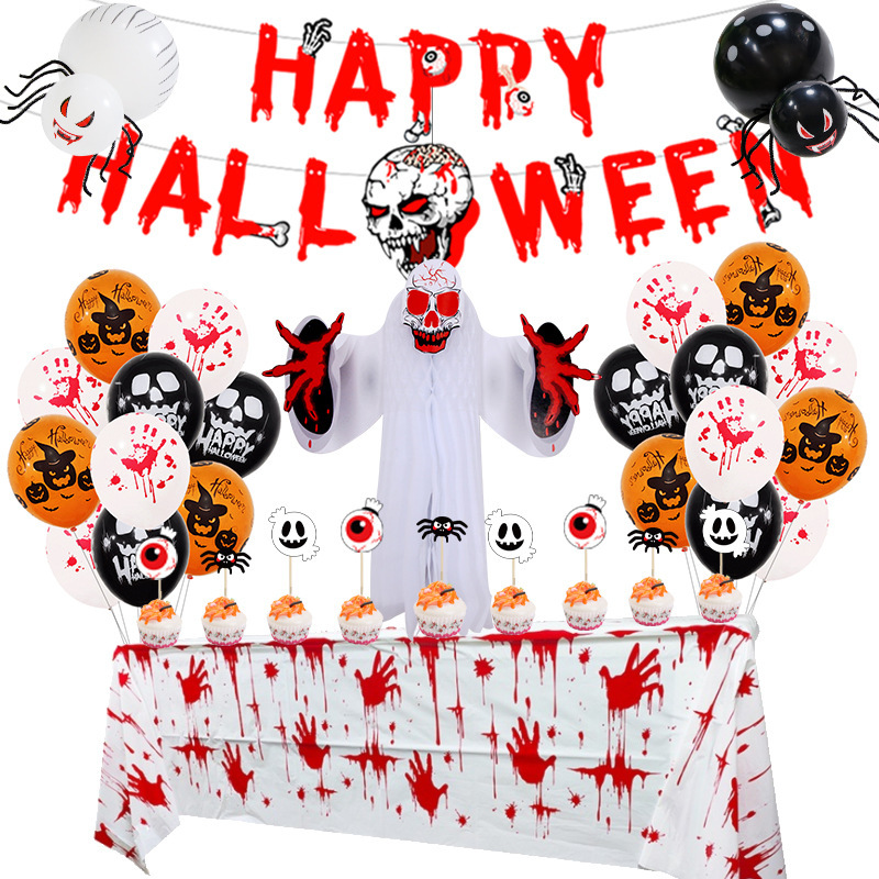 Juego de Mantel de Halloween con Mano Ensangrentada (Set de 3)