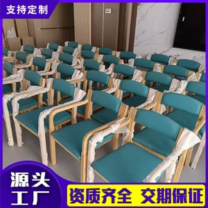 Sillón de Madera Maciza con Tapicería Verde, Diseño Moderno y Simple para Sala de Espera de Hospital - Product Image 5
