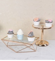 HelloWorld décoration de mariage rond Rectangle Dessert Stand métal or cadre verre gâteau présentoir Table support ensemble