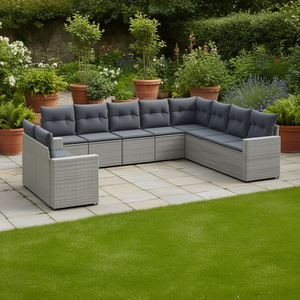 Modular <b>Grey</b> PE Rattan Garden Sofa Set Steel <b>Frame</b> Outdoor Furniture 10+ Seating Contemporary Design - Product Image 2
