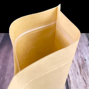 Túi giấy Kraft nâu có khóa kéo đứng lên túi trà giấy thủ công cho cà phê bóng cửa sổ bao bì thực phẩm Túi Ziplock