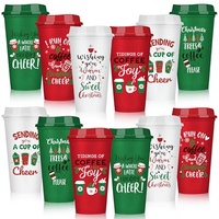 Pickmesh Lot de 12 tasses à café de Noël en gros, gobelets réutilisables de 16 oz avec couvercle, tasses de voyage en plastique, cadeaux de remerciement pour femmes et collègues