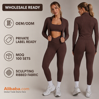 Conjunto Deportivo Premium Personalizado para Mujer, 3 Piezas, Diseño Acanalado, Leggings con Cintura Cruzada y Chaqueta Deportiva con Cierre para Gimnasio y Running