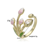 Parure de bijoux élégante florale en cuivre, zircon doré, motif tulipe, pour femmes et enfants : boucles d'oreilles, collier et bague