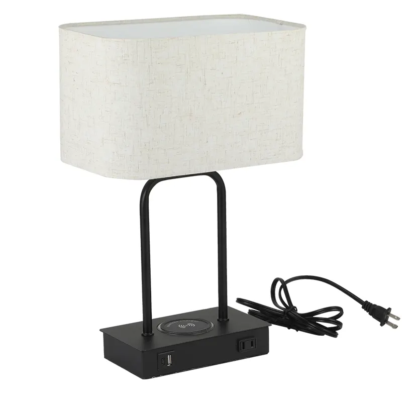 Touch Control Bedside Table Lamp with Dual USB Charging Ports 1 AC Outlet 3 Way dimmable desk Lamp with wireless charger