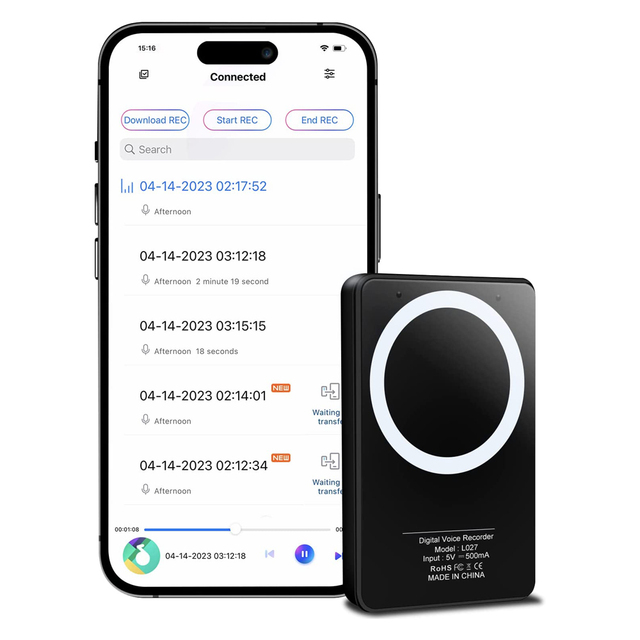 Magnetic Voice Activated Recorder with App Control Long Battery Life Audio Recorder 64GB Dictaphone for Call Meetings