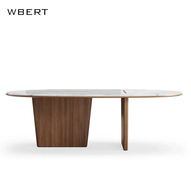 WBERT Modern İskandinav katı ahşap ve mermer kombinasyonu Set krem tarzı yemek odası için yuvarlak tasarım Oval yemek masası