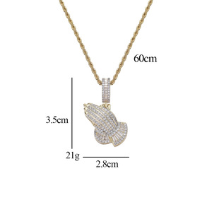 Pendentif Mains en Prière avec Œil Turc, Collier Hip Hop pour Homme Sertie de Zircons Cubiques, Chaîne Porte-Bonheur Main de Fatma - Product Image 5