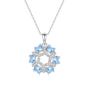 Collier pendentif cercle en pierre naturelle ovale 3*4mm, pavé de 9 pierres fines, en argent sterling 925, bijoux en pierres précieuses colorées, inaltérable - Product Image 1