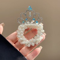 Épingle à cheveux Couronne de Princesse en Perles pour Enfants, Élastique à Cheveux Pompon pour Bébé, Accessoire de Tête Tendance pour Filles