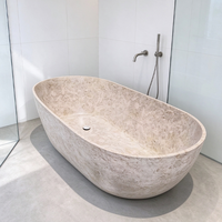 Baignoire autoportante HONGDEC de luxe en pierre artificielle à texture travertin, baignoire ovale pour trempage, salle de bain