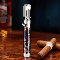 Briquet au butane coupe-vent pliable avec couteau, flamme bleue directe, briquet à cigare en alliage, rechargeable et portable