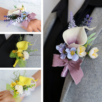 Corsage réaliste en plastique fait main, fleur de Calla pour mariage, boutonnière de marié, fleur de poignet pour mariée et demoiselle d'honneur, vente en gros